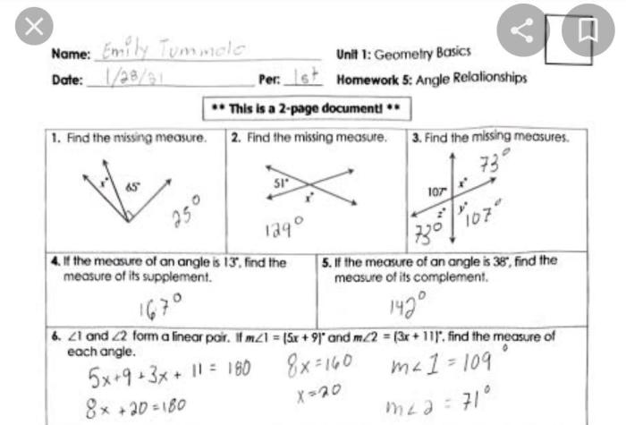 Chapter 1 basics of geometry answers