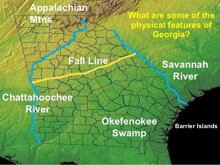 Georgia physical features map labeled