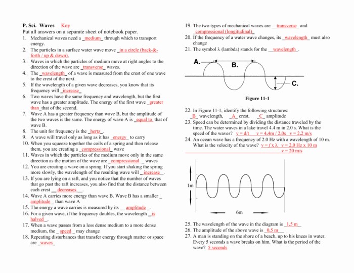 Wave actions worksheet answer key